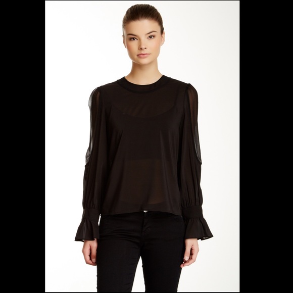 Stella & Jamie Silk Contrast & Puff Sleeve Blouse - Picture 1 of 8